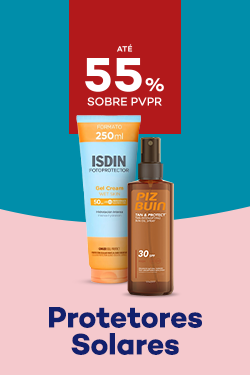 Protetores Solares com destaque promocional de at&eacute; 55% sobre pre&ccedil;o de Venda ao P&uacute;blico Recomendado